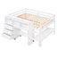 Full Size Low Loft Bed with Rolling Portable Desk, Drawers and Shelves, White - Korvel