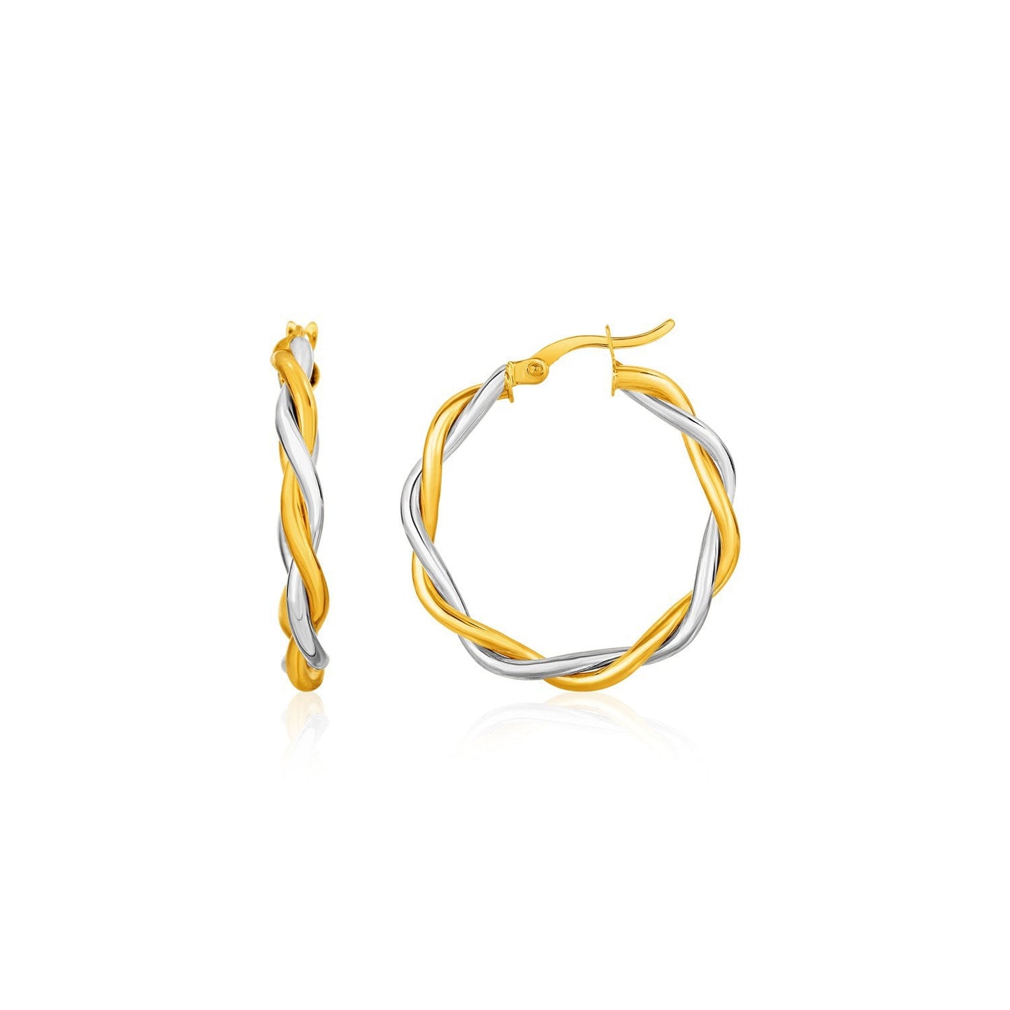 Two-Tone Twisted Wire Round Hoop Earrings in 10k Gold