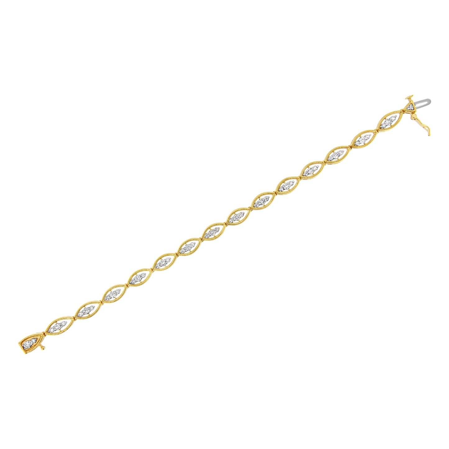 Pulsera de eslabones de plata esterlina chapada en oro amarillo de 10K con diamantes - 7.25"