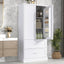 Tall Bathroom Storage Cabinet, Cabinet with Two Doors and Drawers, Adjustable Shelf, MDF Board, White - Korvel