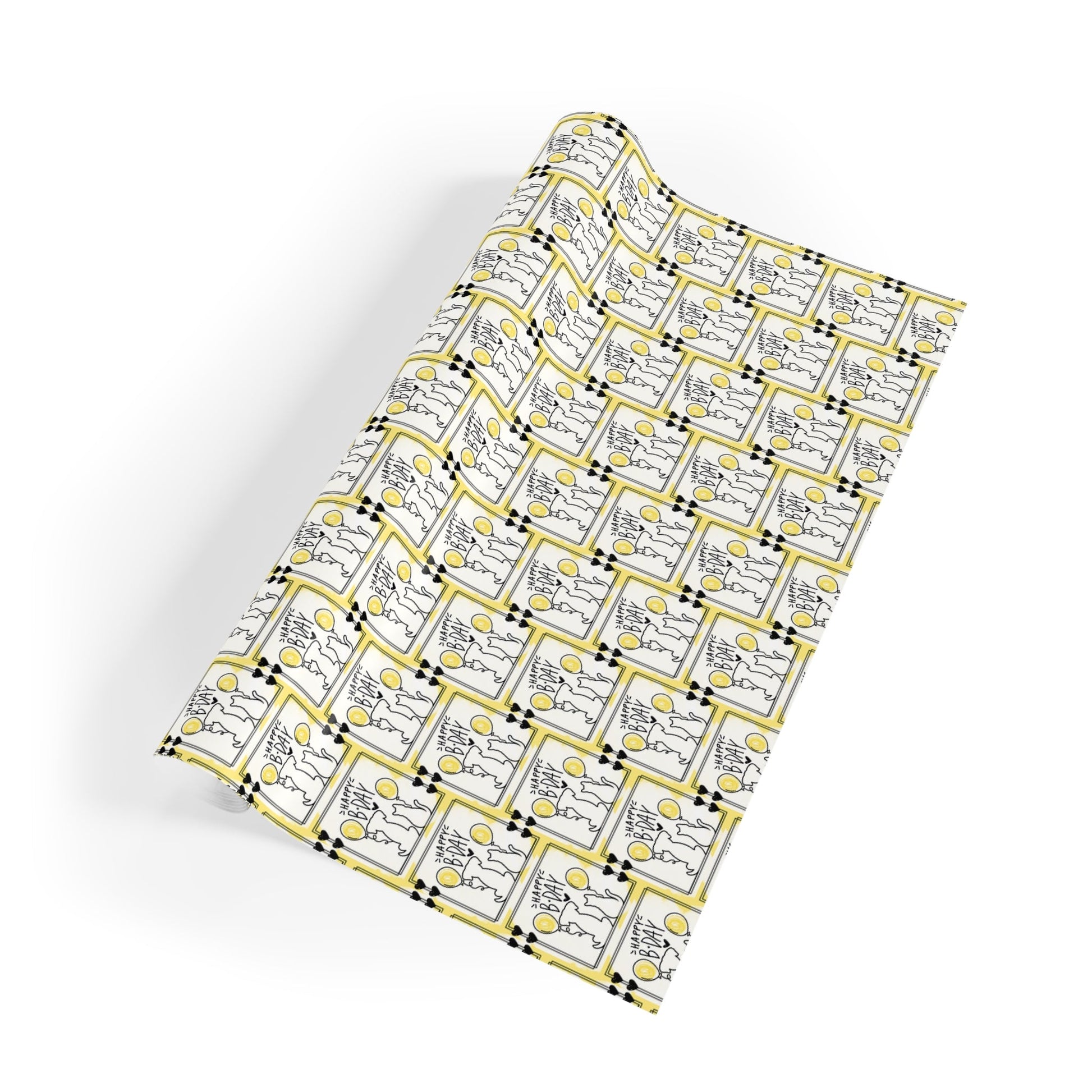 Vibrant Dog & Cat Birthday Gift Wrap - 1 Roll in Black & Yellow - Korvel
