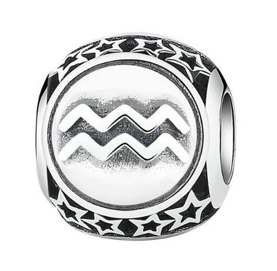 BAMOER 925 Sterling Silver Aquarius Star Sign Zodiac Beads Charms fit Bracelets PSC048 - Korvel