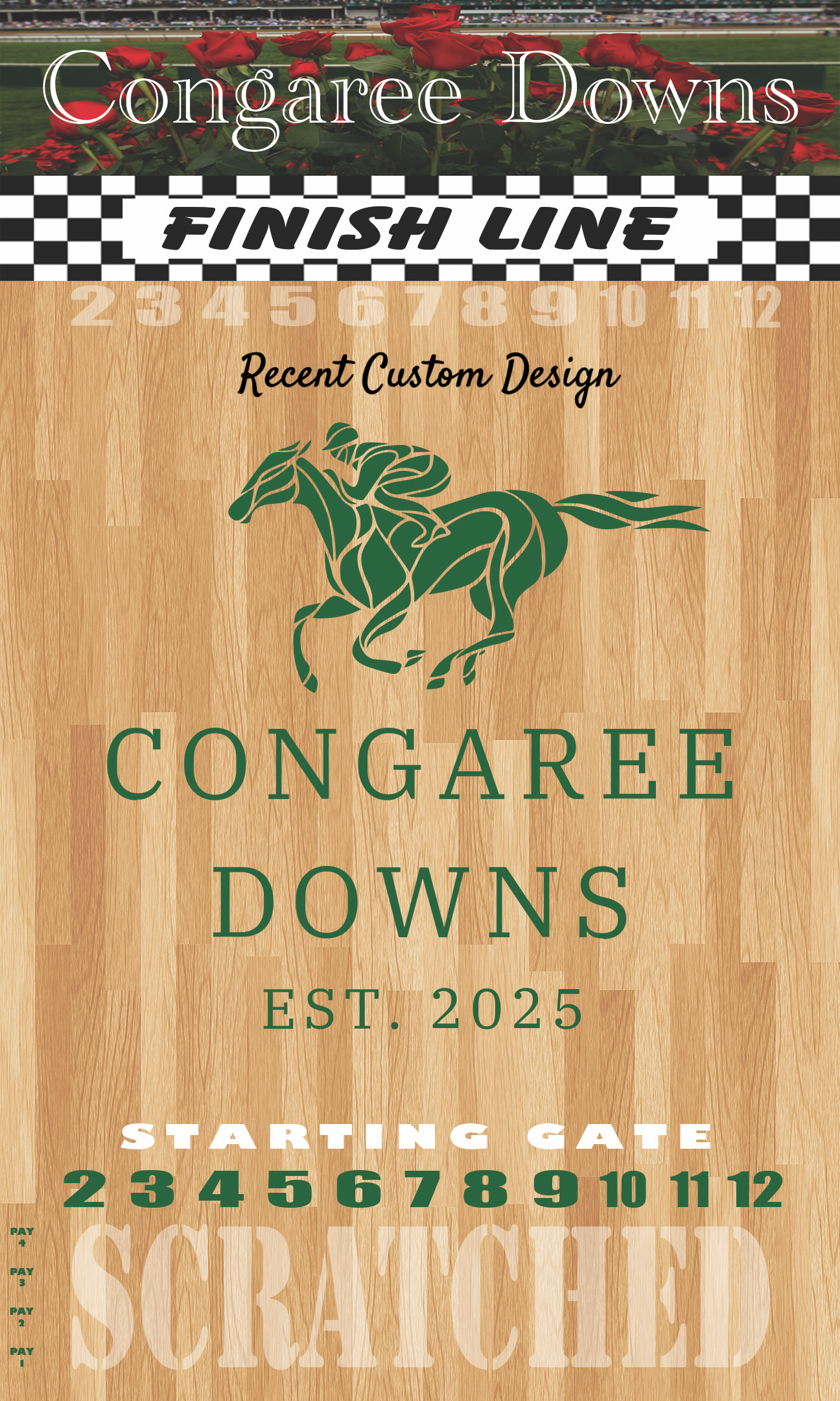 XL 18x30 Premium Brown Striped Horse Racing Game - Heavy Duty Metal Numbers 2-12 - Korvel