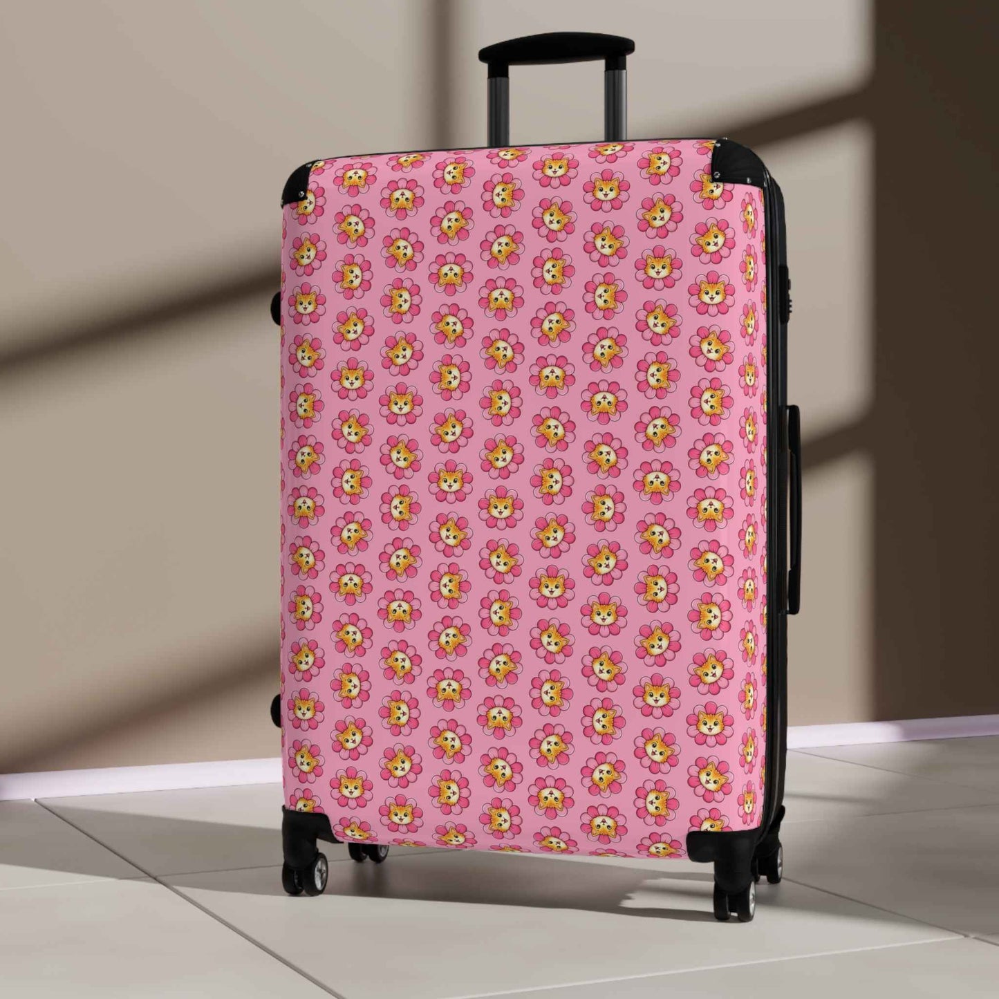 Valise à fleurs de chat rose | Bagages Cute Chaos