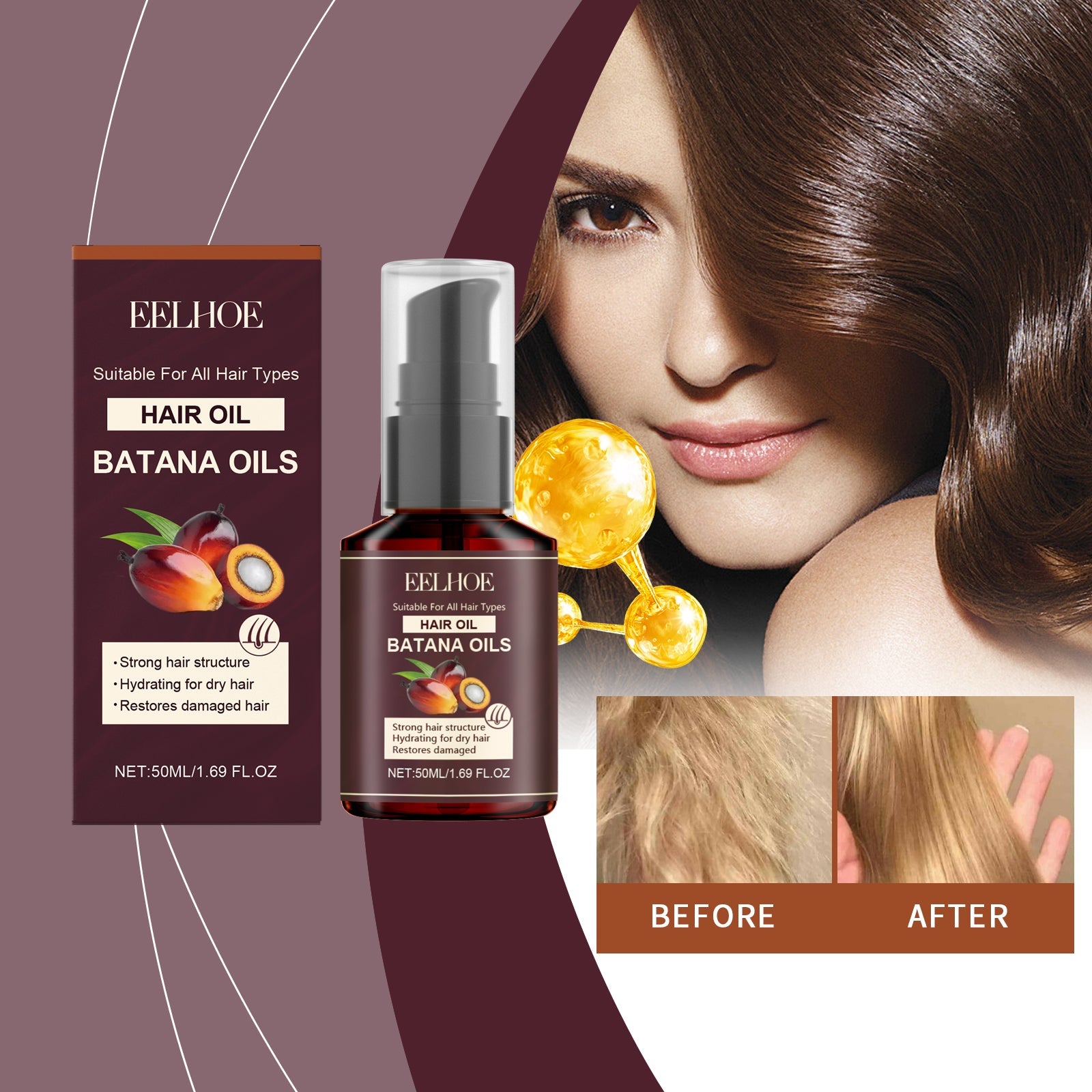 Batana Hair Oil Hair Care Improve Dry Hair, Smooth And Glossy Hair Essence Oil - Korvel