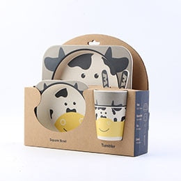5pcs/set Children Baby Bamboo Fiber Tableware Baby Tableware Set Cartoon Animal Tableware Aet - Korvel