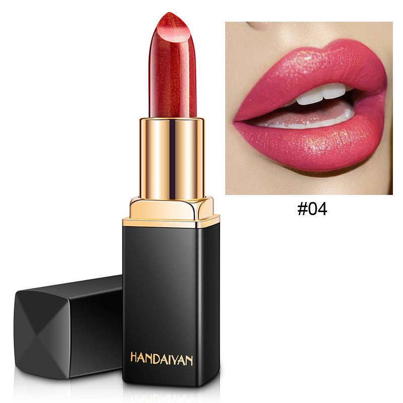 HANDAIYAN Shiny Metallic Lipstick Pearlescent Color Change Warm Lipstick Gold lipstick - Korvel