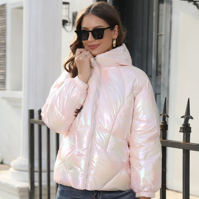 Shiny Surface Cotton Hooded Puffer Jacket
