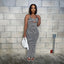 Belted Short Top with Slim Pencil Skirt Two-Piece Set in Jacquard Stripe - Korvel