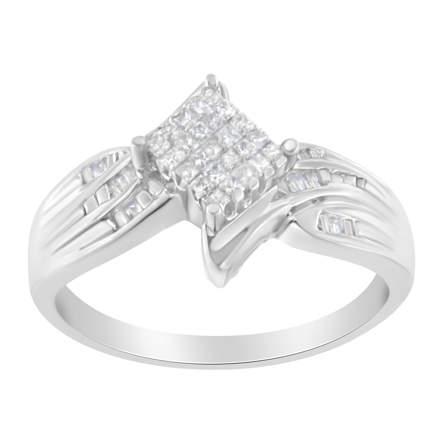 10K White Gold 1/3 Cttw Diamond Bypass Cocktail Ring - Size 4