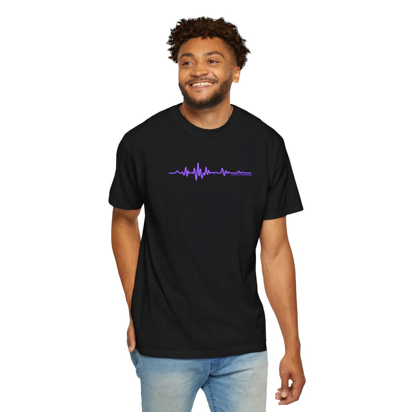 Camiseta Unisex Minimalista de Concienciación sobre la Epilepsia con Onda EEG - Diseño Púrpura