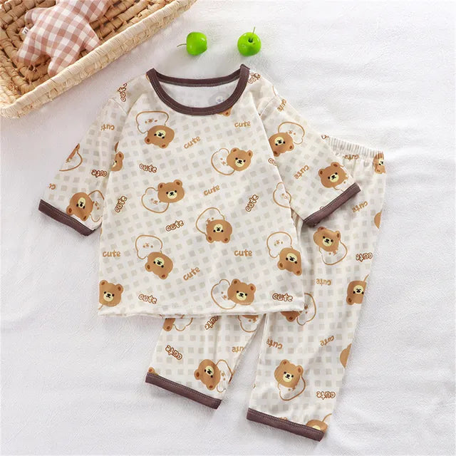 hibobi 2-Piece Children Air-Conditioning Clothing Summer Home Clothes Three-Quarter Sleeve Underwear Set Baby Pajamas Tracksuit - Korvel