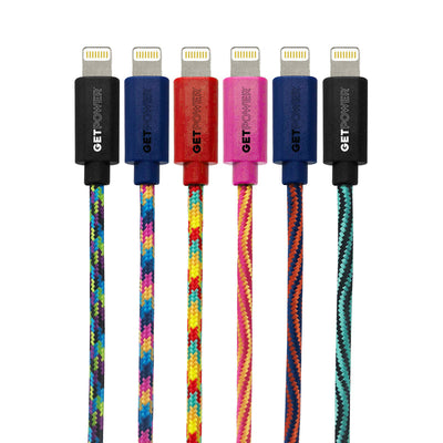 GetPower 10 Ft. Multi-Color Braided Lightning USB Charging Cable