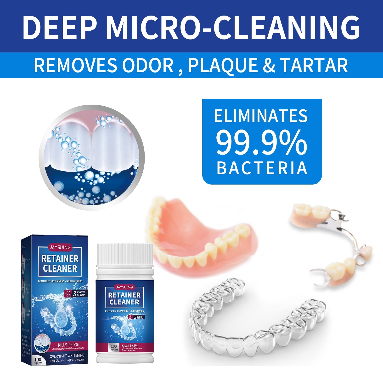 Denture Cleaning Tablet, White Denture Fresh Breath Oral Care Cleaning Tablet - Korvel
