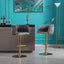 Set of 2 Bar Stools with Chrome Footrest and Base Swivel Height  Velvet + Golden Leg Simple Bar Stool-Grey - Korvel