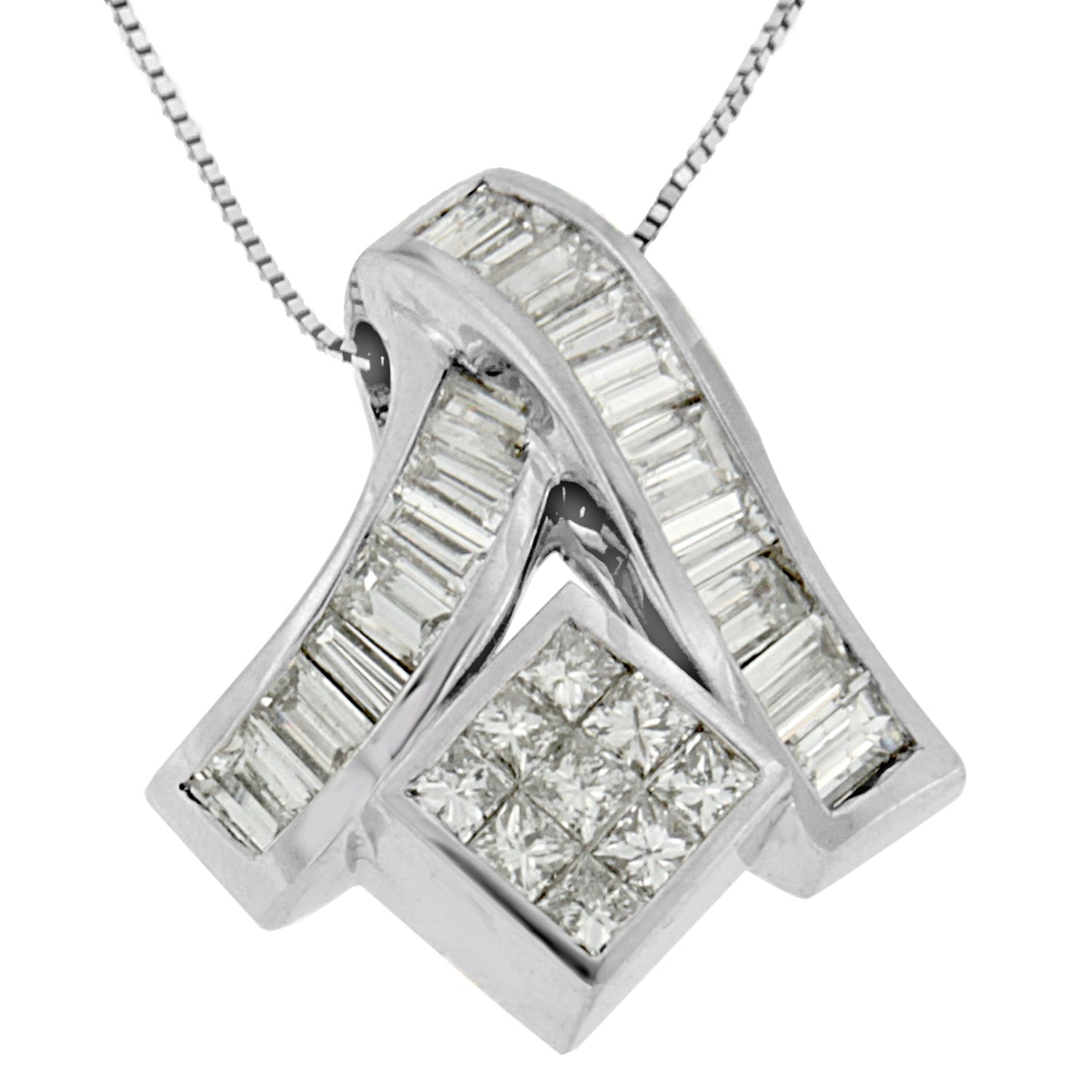 Collier Pendentif en Diamant en Or Blanc 14K avec Géométrie Mixte
