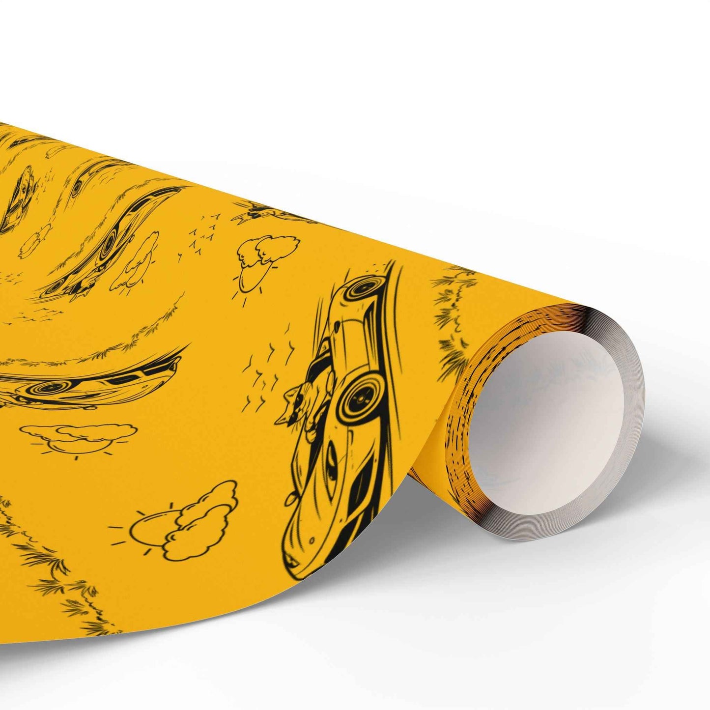 Zoomies Road Trip Cat Wrapping Paper - Golden Sketch Design