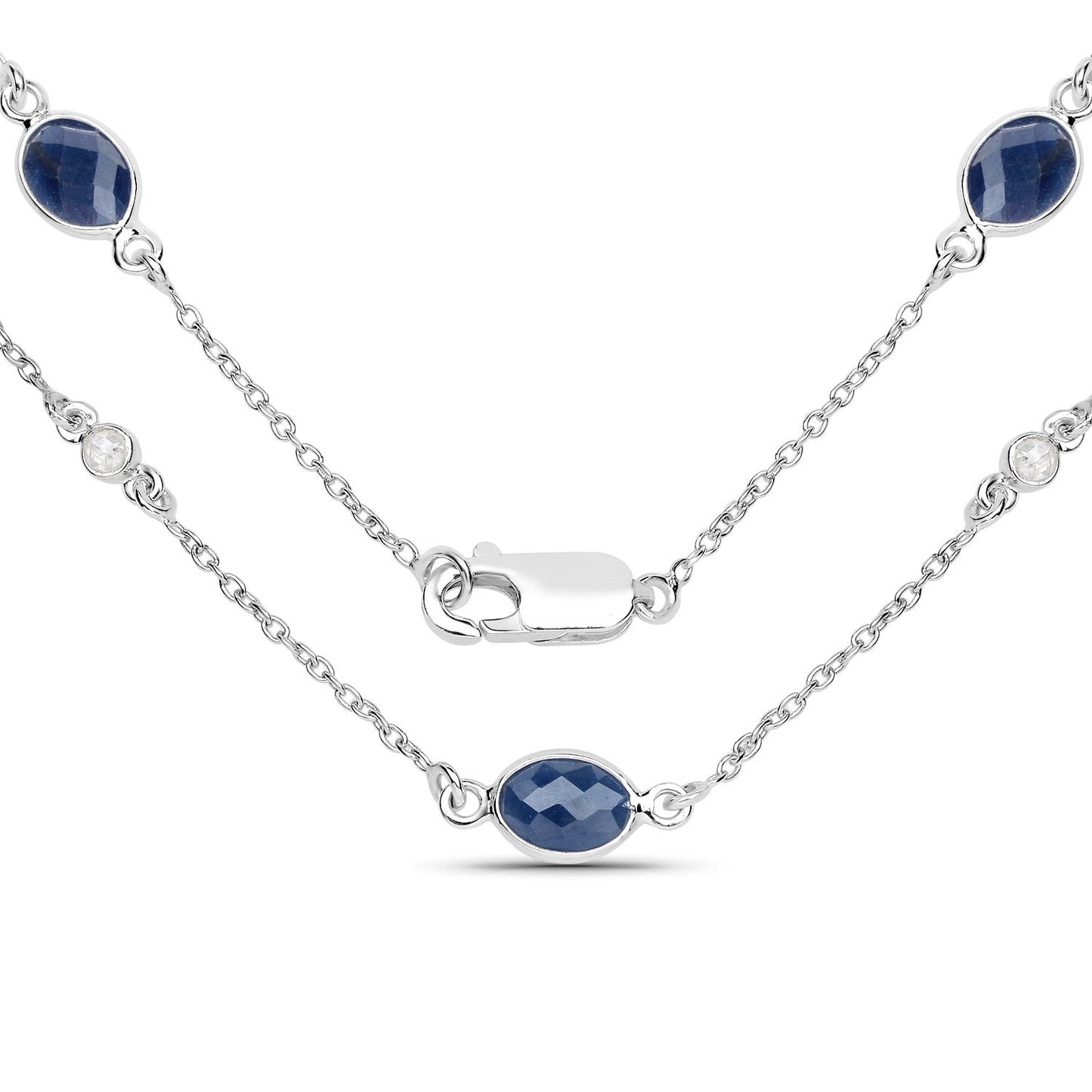 Collier en saphir bleu de 6,43 carats et diamants blancs en argent sterling