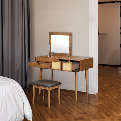 43.3" Wooden Vanity Set with Flip Mirror and Stool