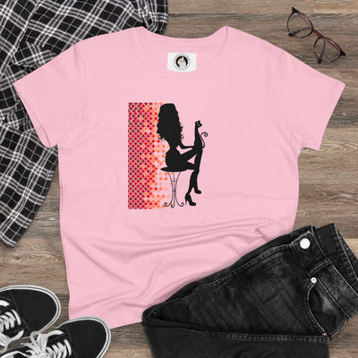 Camiseta de algodón de peso medio para mujer Cat Lady Poised
