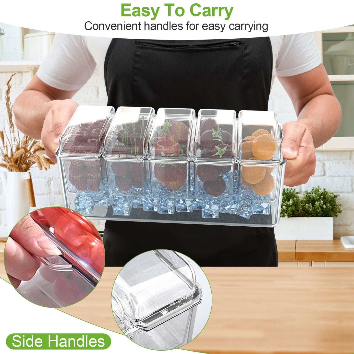 Ice Chilled Condiment Caddy Serving Tray with Removable Containers