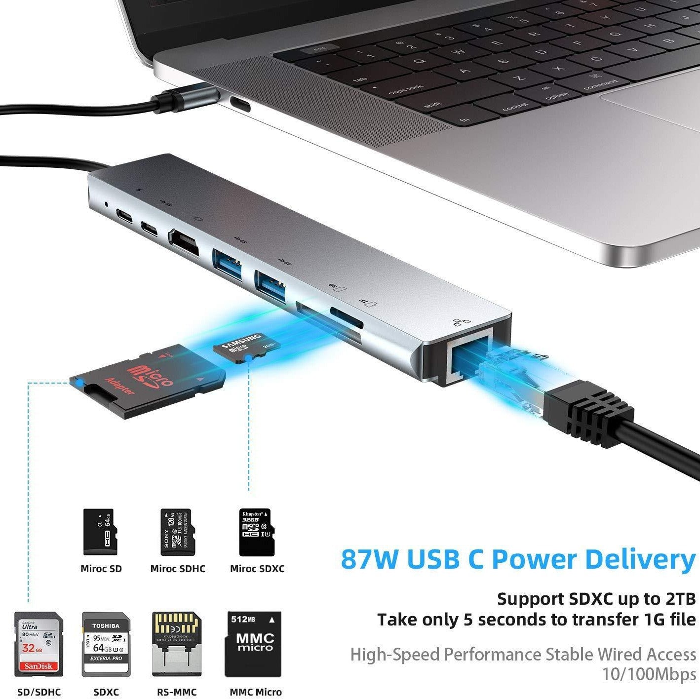 Eight in one docking station Type-C to network card HDMI multifunctional laptop converter - Korvel