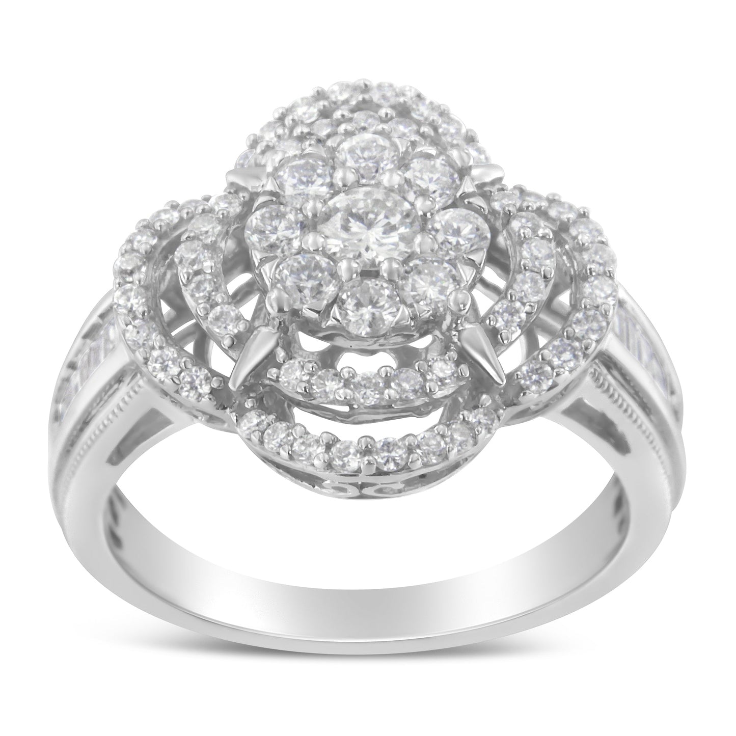 14K White Gold Diamond Floral Cluster Quatrefoil Ring - Size 6.75