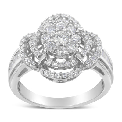 14K White Gold Diamond Floral Cluster Quatrefoil Ring - Size 6.75