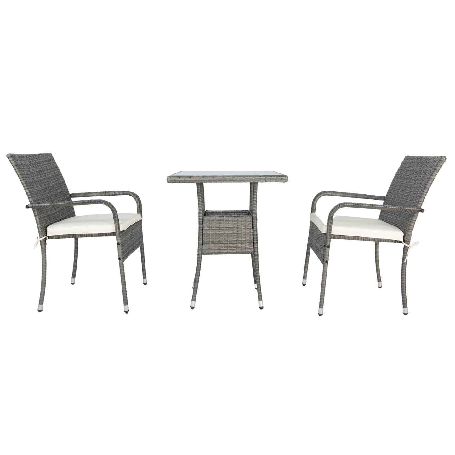 3 Piece Patio Wicker Conversation Set Grey Wicker + white Cushion - Korvel