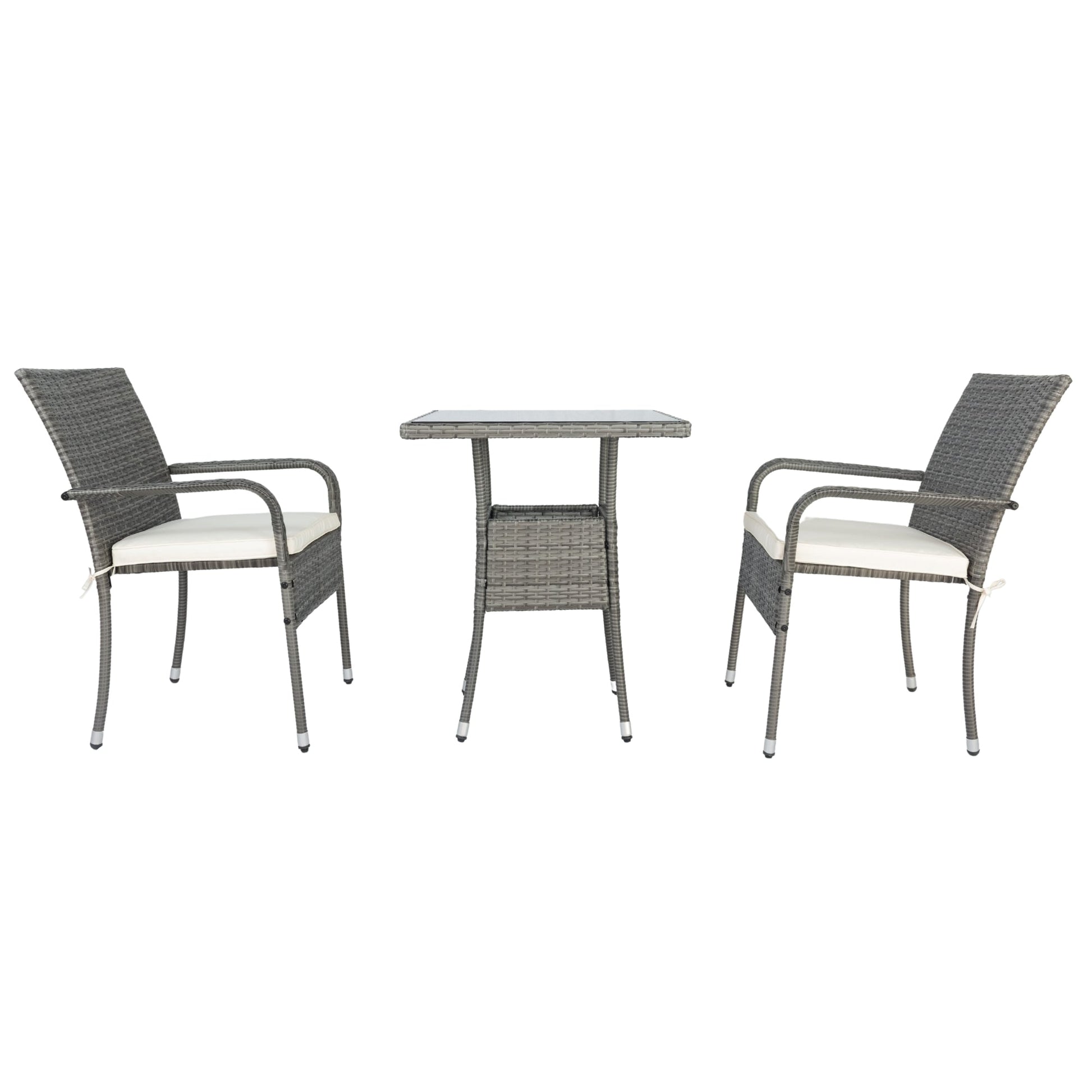 3 Piece Patio Wicker Conversation Set Grey Wicker + white Cushion - Korvel
