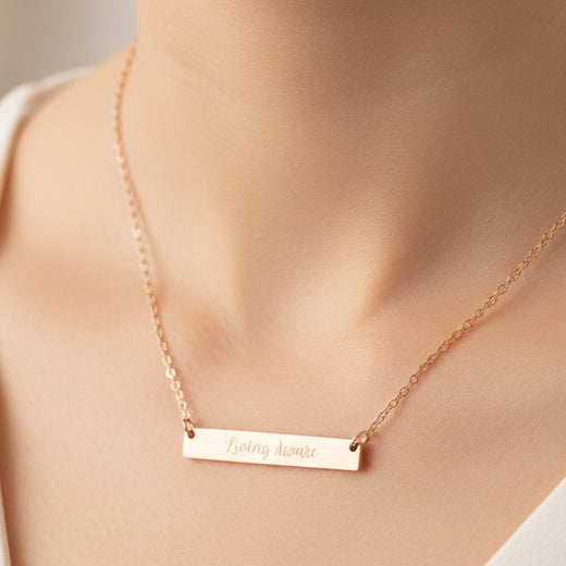 Living Aware Engraved Bar Necklace