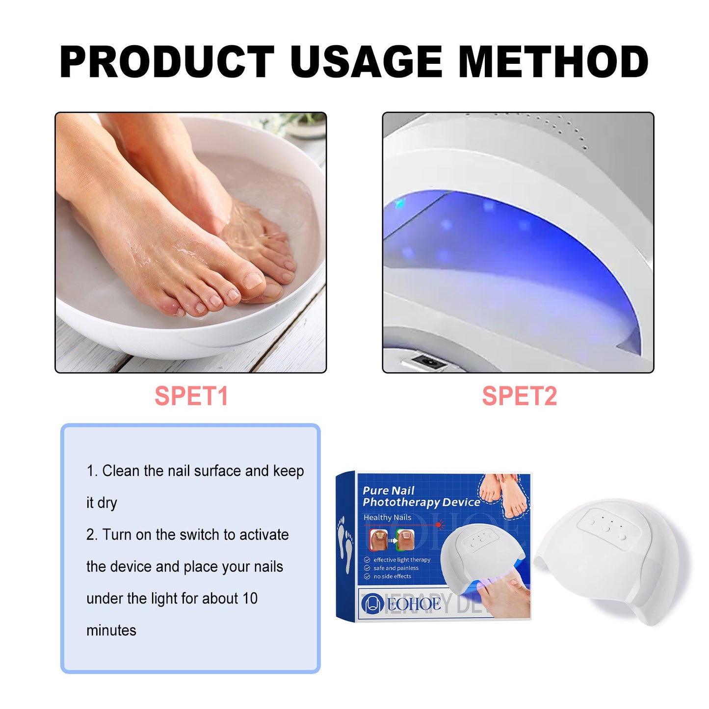 Pure Nail Phototherapy Device, Repair Broken Nails Innail Thickening Brightening Nails Gentle Cleaning Gray Nail Care - Korvel