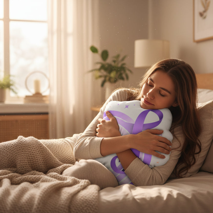 Purple Ribbon Rainbow Pillow - Soft and Meaningful Decor