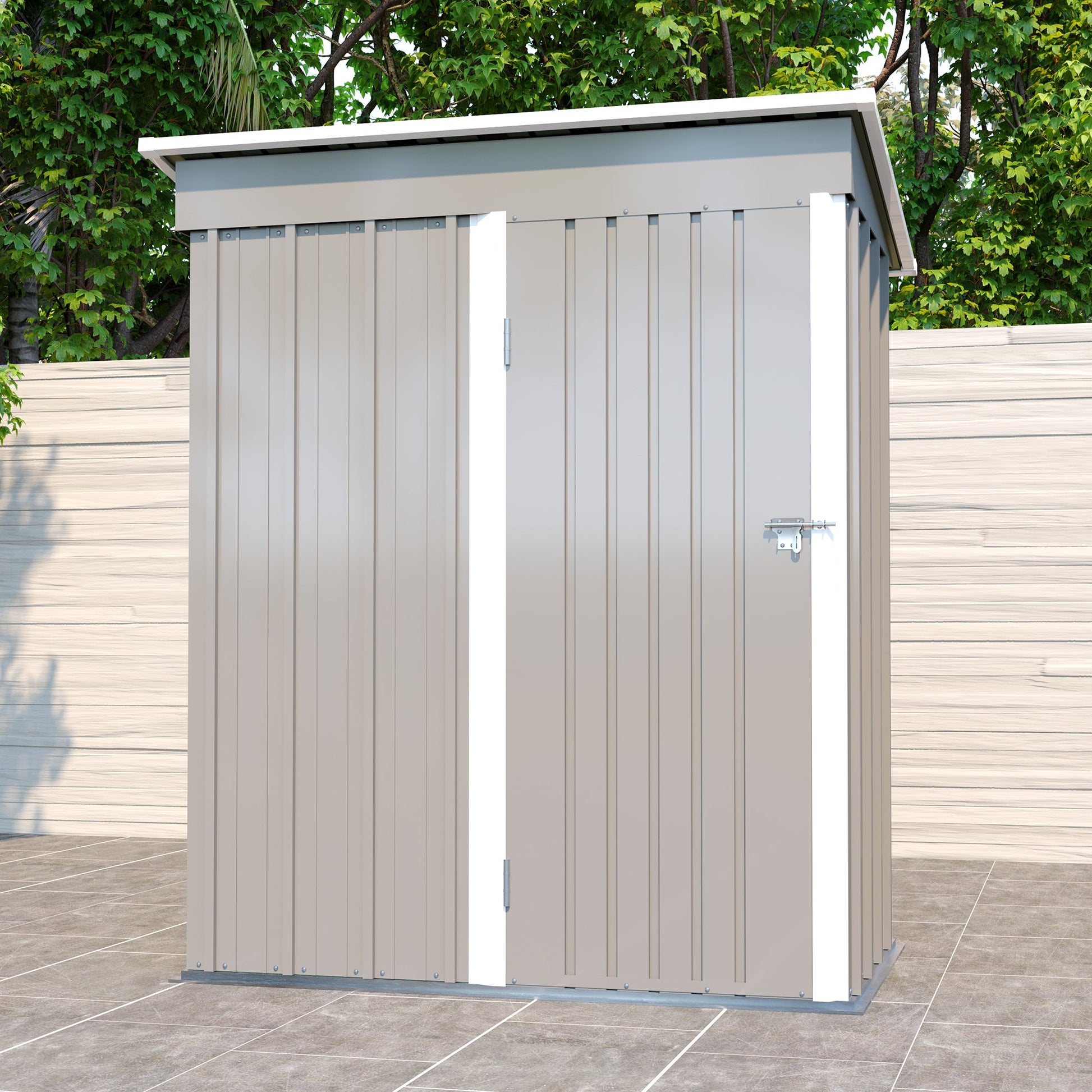 5 * 3FT outdoor storage shed, tool shed with sloping roof and lockable door, backyard garden metal shed, courtyard lawn, gray - Korvel