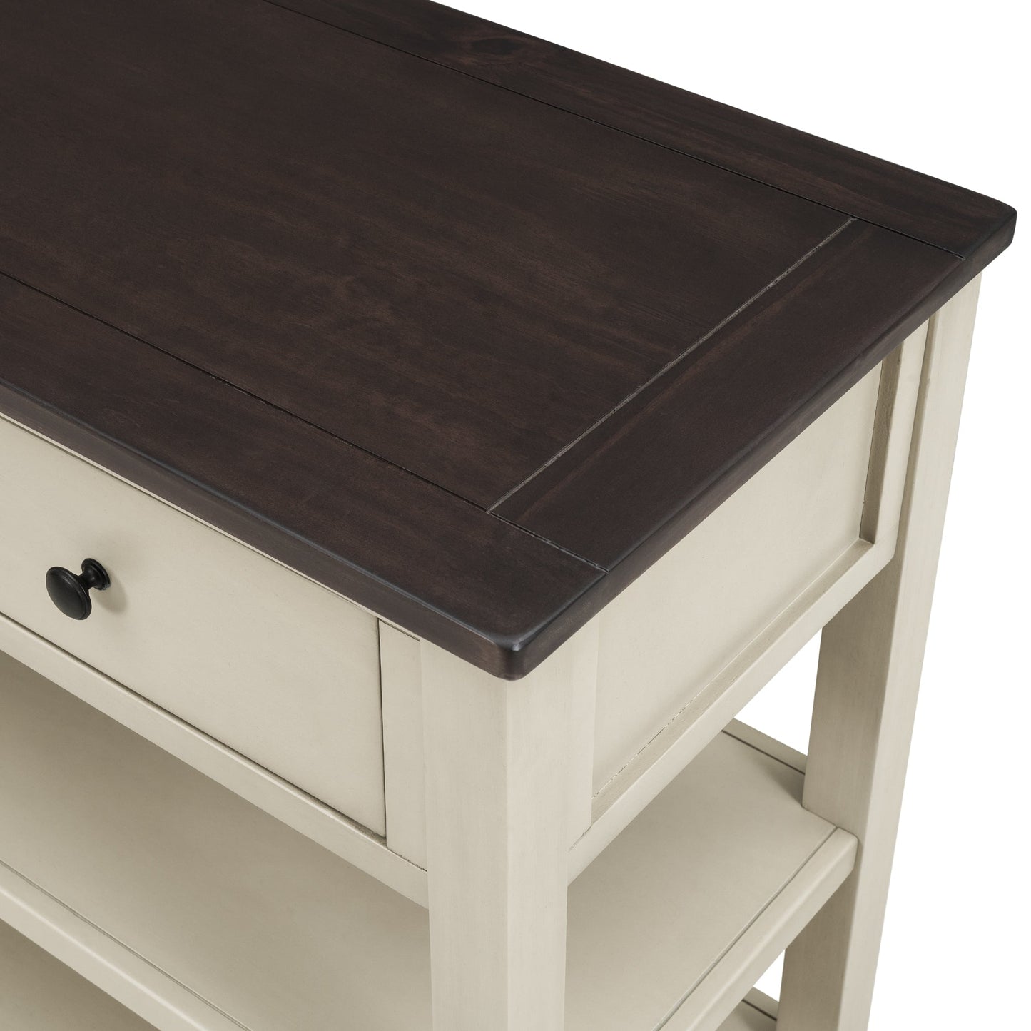 Table Console Rétro avec Étagères Ouvertes - Espresso et Beige