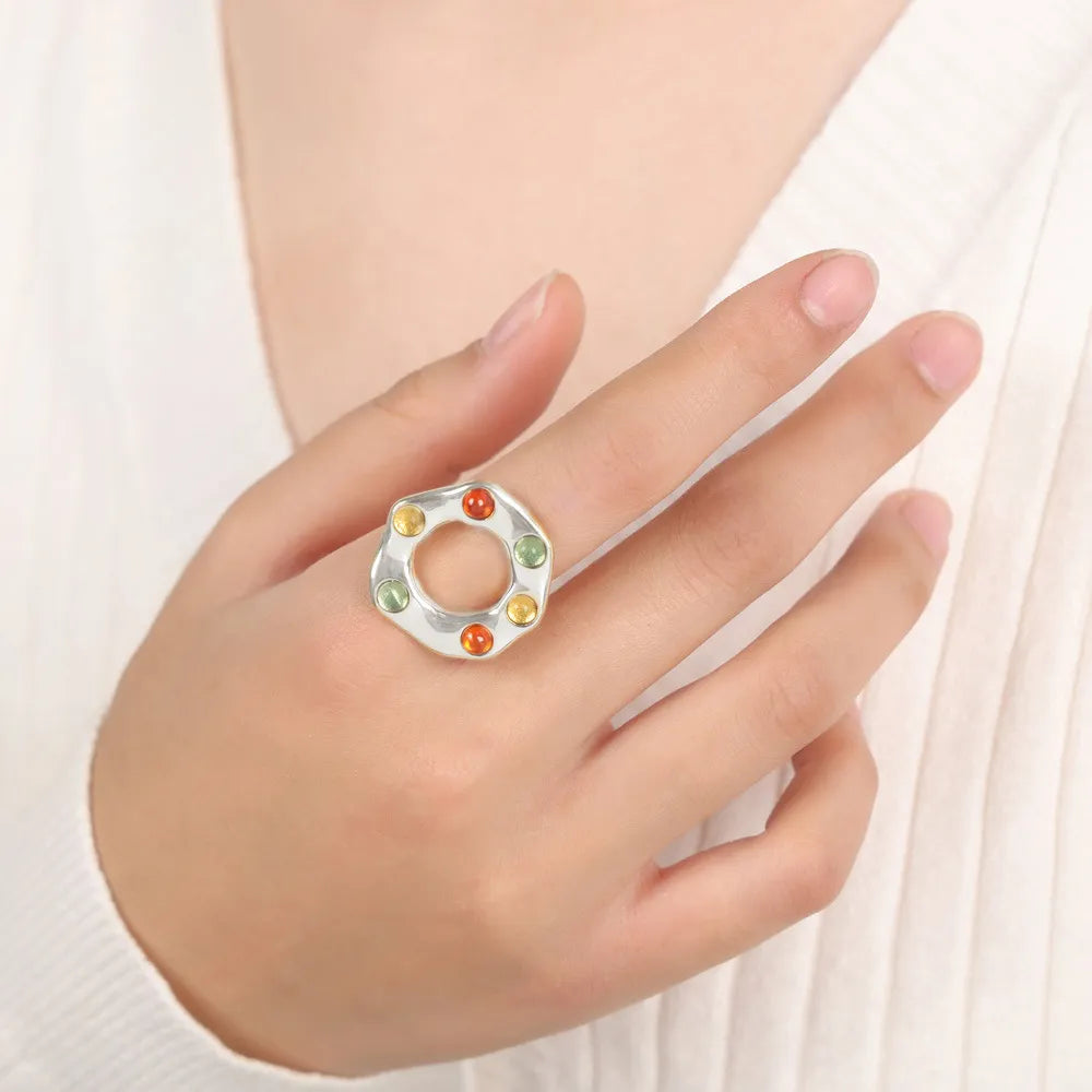 Bague en perles de verre en acier titane