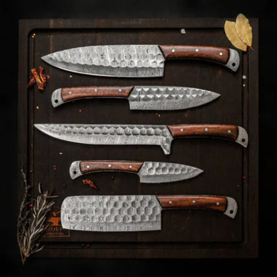 Premium Dishwasher Safe Chef Knife Set – 13" Handcrafted Damascus Steel Blade with Bone & Pakkawood Handle + Leather Sheath - Korvel