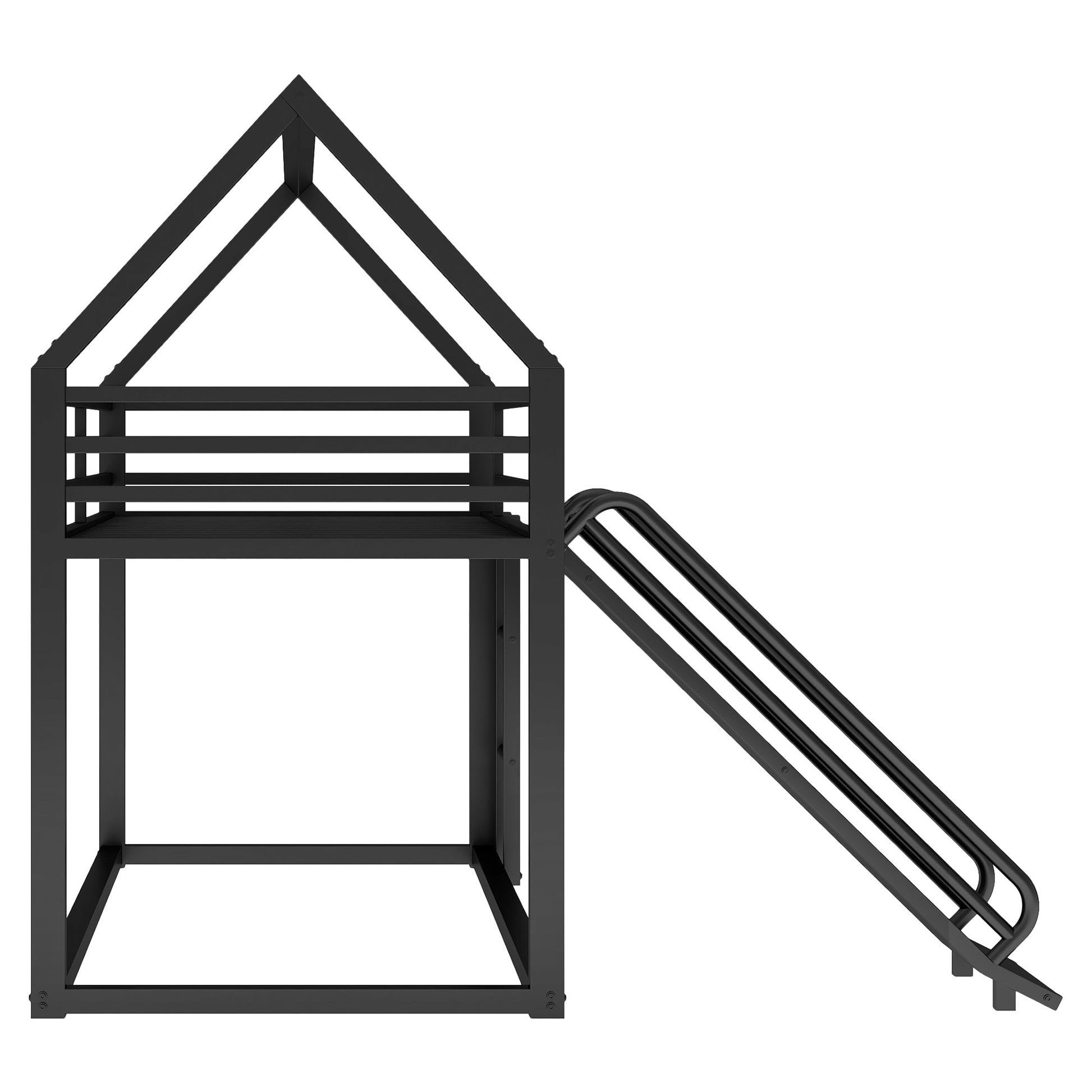 Twin over Twin House Bunk Bed with Ladder and Slide,Black - Korvel