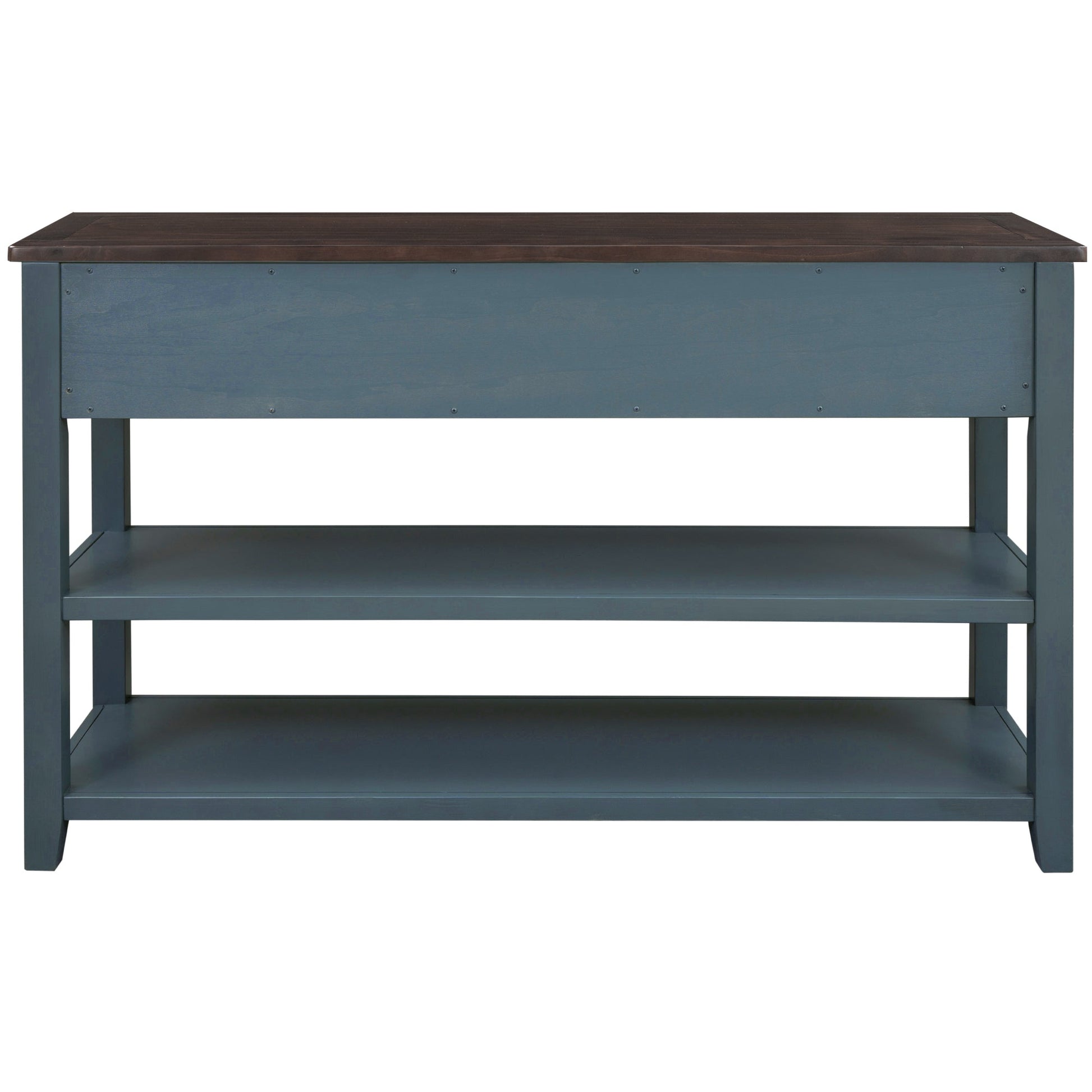 Retro Design Console Table with Two Open Shelves, Pine Solid Wood Frame and Legs for Living Room (Navy) - Korvel