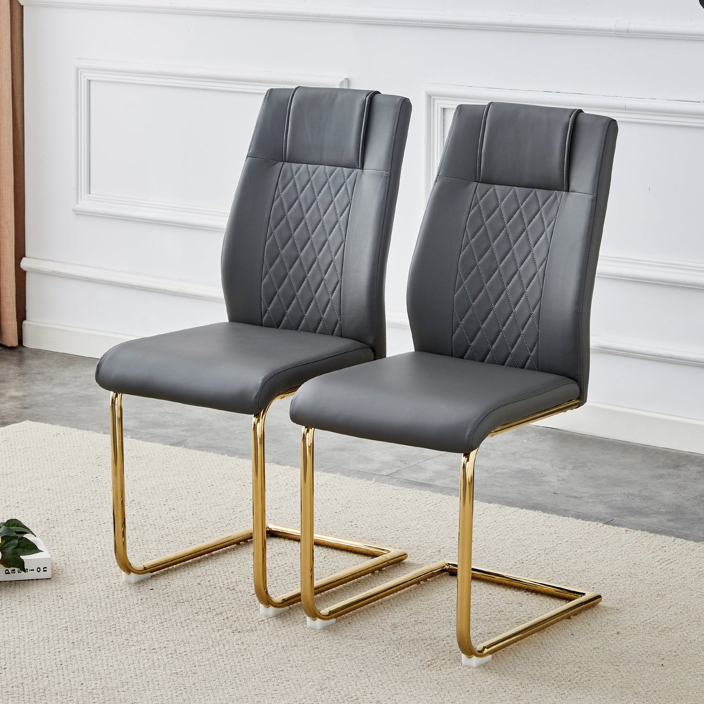 Premium Faux Leather Cushioned Dining Chairs with Metal Legs