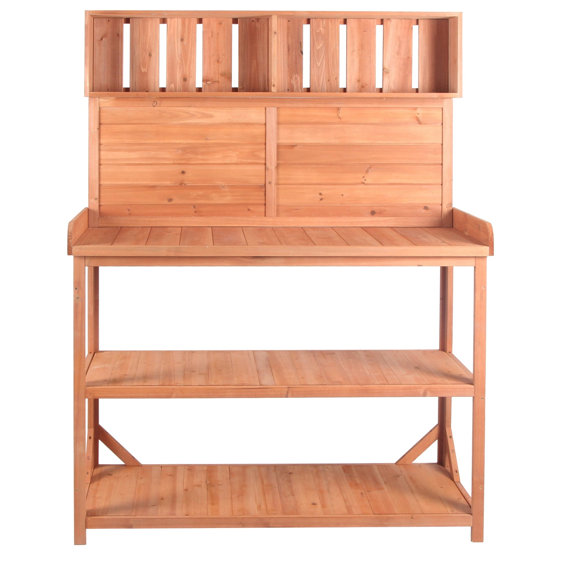 65" Large Wooden Farmhouse Rustic Outdoor Potting Bench Table Garden Potting Bench with 4 Storage Shelves and Side Hook,Natural - Korvel