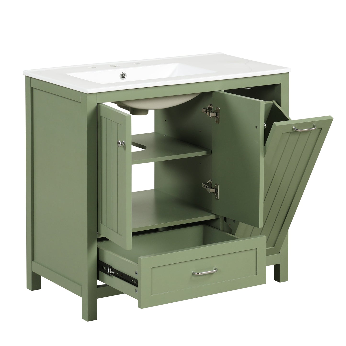 Meuble de salle de bain vert de 36" avec évier et rangement