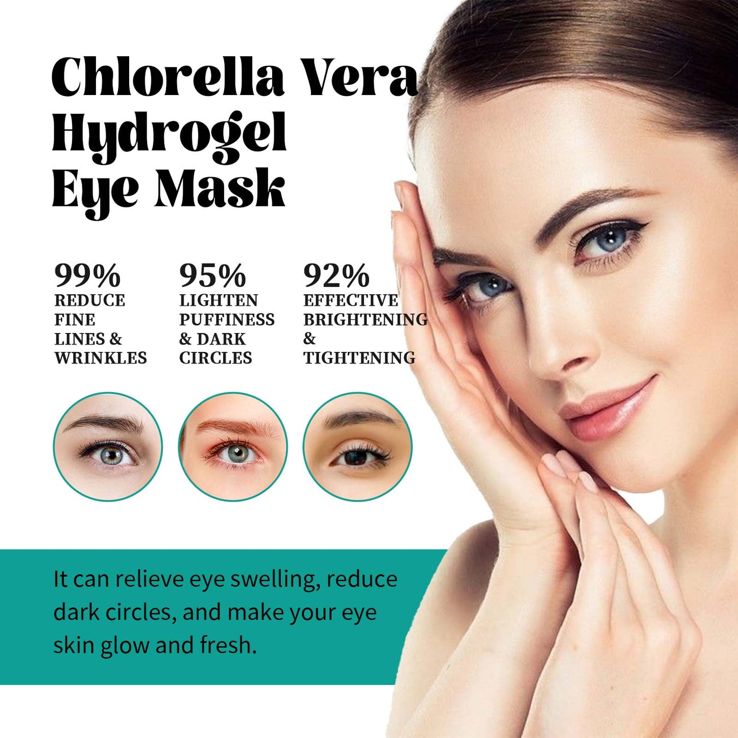 Chlorella Vera Hydrogel Eye Mask, Moisturizing Desalination Eye Grain Compact Fine Grain Soft Skin Hydrating Eye Mask - Korvel