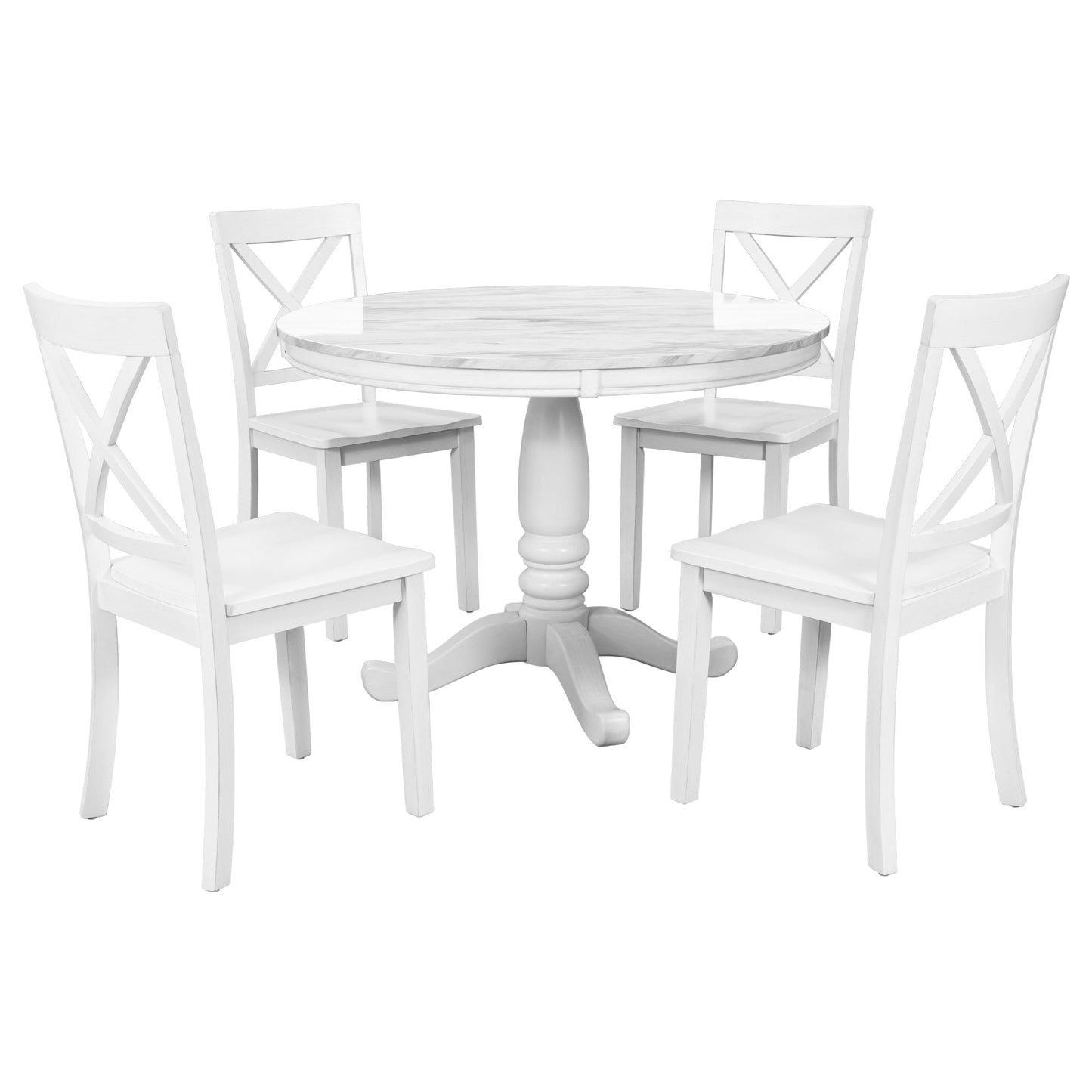 Orisfur 5 Pieces Dining Table and Chairs Set for 4 Persons Kitchen Room Solid Wood Table with 4 Chairs MDF + White + Solid Wood - Korvel
