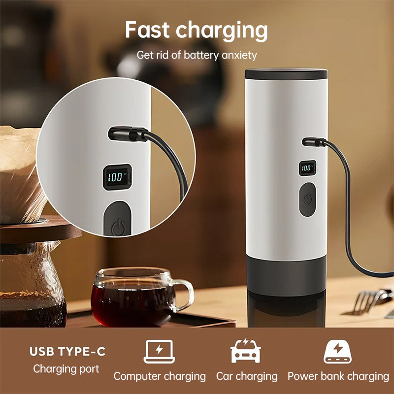 Portable Wireless 3-in-1 Espresso Maker, 7800mAh, Car/Home/Camping, Ground/Capsule Coffee. - Korvel