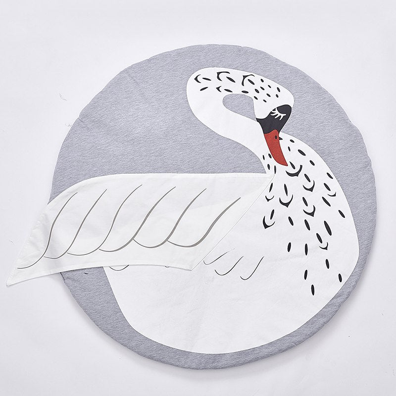 Alfombra de Juego de Algodón en Forma de Cisne de 90CM para Niños - Alfombra Redonda Suave