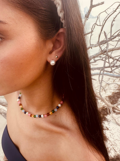 Collar de Ámbar Báltico Crudo y Perlas con Piedras Preciosas Rosadas