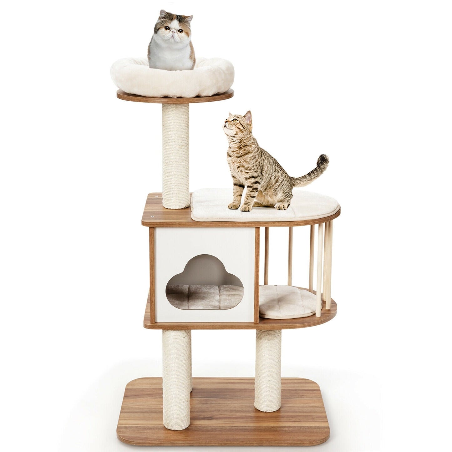 Árbol de Actividades para Gatos de Madera de 46 Pulgadas con Cojines - Marrón