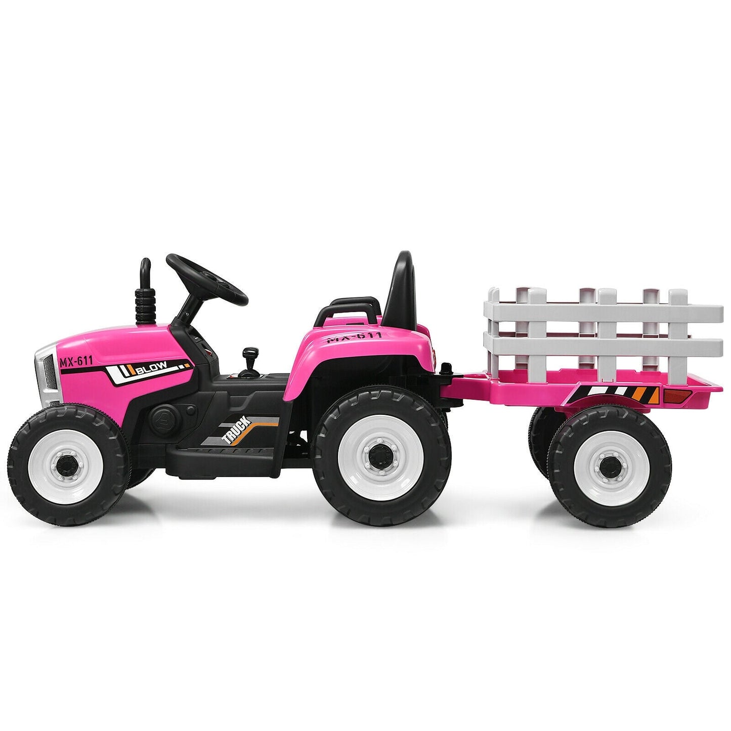 12V Pink Ride-On Tractor with Ground Loader for Kids 3+ Years
