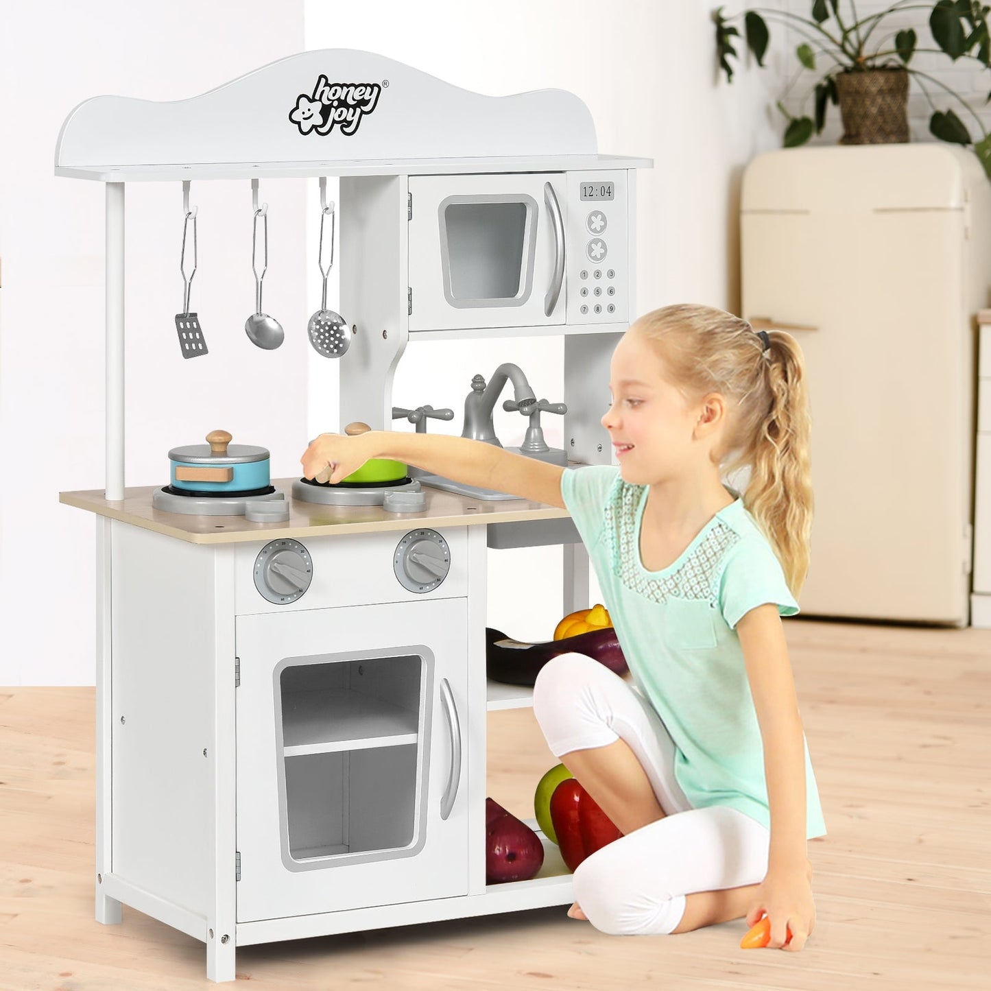 Wooden Pretend Play Kitchen Set for Kids with Accessories